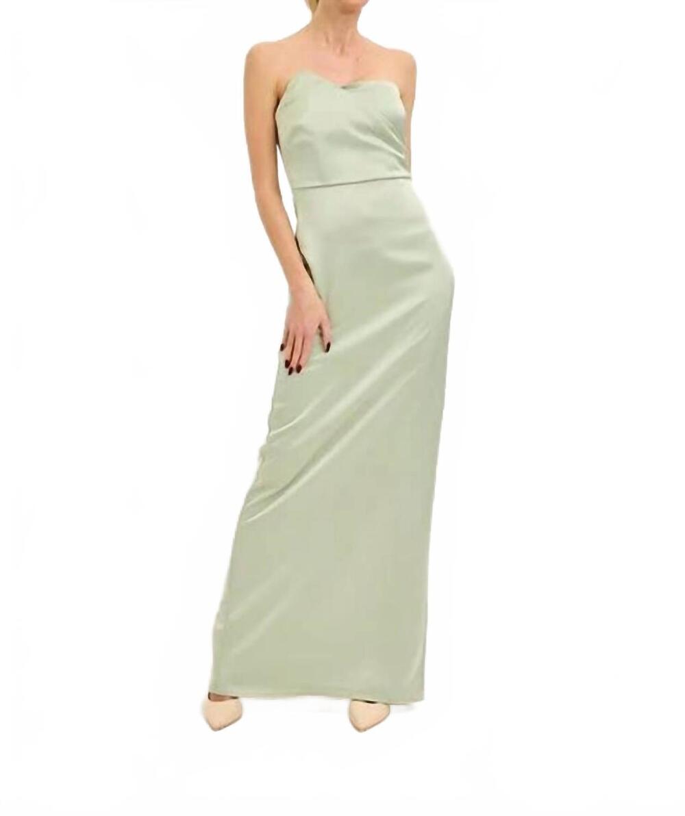 NEW LENA strapless asymmetrical satin maxi dress in sage